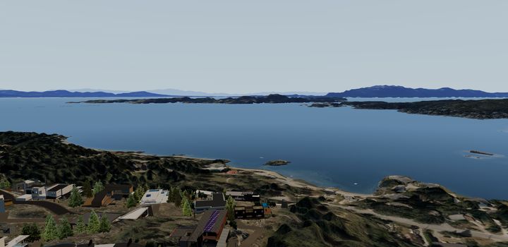 The view across the water from the hillside