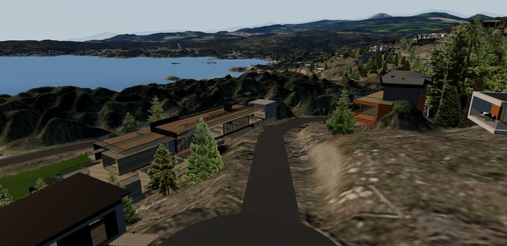 The access road climbing toward the building sites